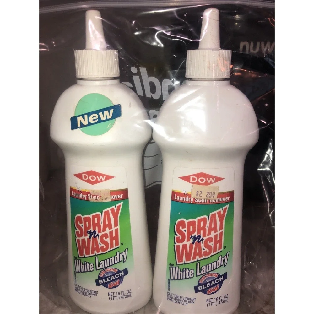 2-Vintage Spray N Wash Gel White Laundry Stain Remover w Bleach 1995 Dow Brands